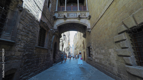 Canvas Print BARCELONA CATALONIA SPAIN - JULY 2016: Smooth camera steady shot along narrow st