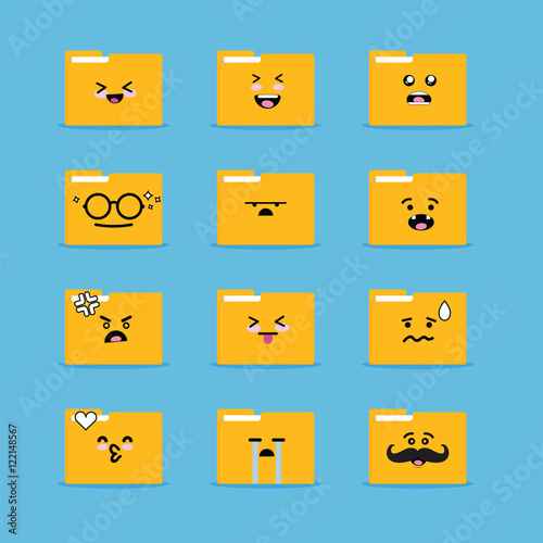 Smile emoji emoticon face in folder with a lot of variation