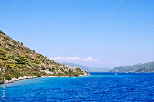 Small Pleasure boats off the coast of the Aegean islands