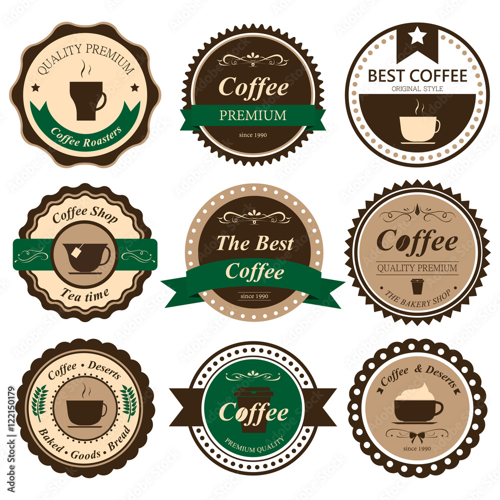 Set of coffee labels and elements for design vintage style Set of coffee labels and elements for design vintage style