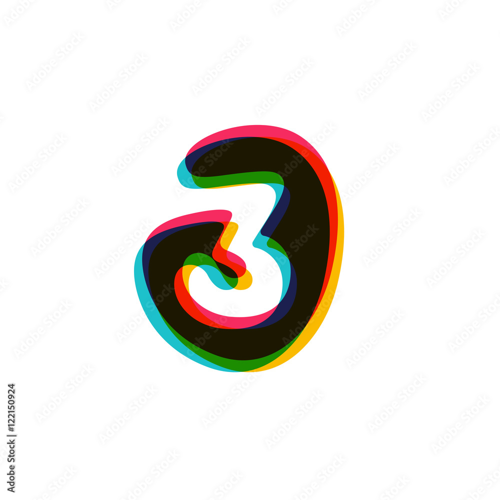 Number three overlay logo with color shift. 3 icon.