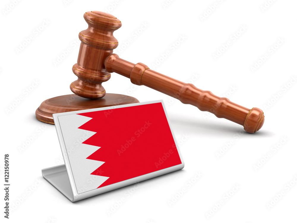 3d wooden mallet and Bahrain flag. Image with clipping path