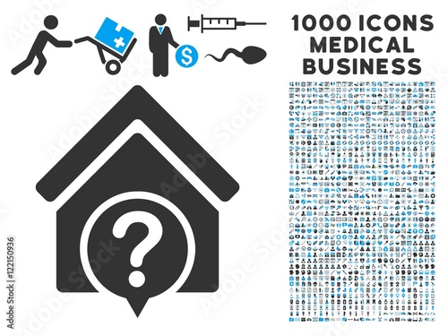 Realty State icon with 1000 medical commerce gray and blue vector design elements. Clipart style is flat bicolor symbols, white background.