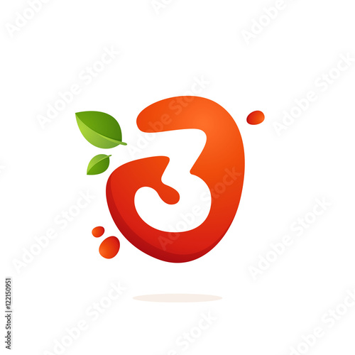 Wallpaper Mural Number three logo in fresh juice splash with green leaves. Torontodigital.ca
