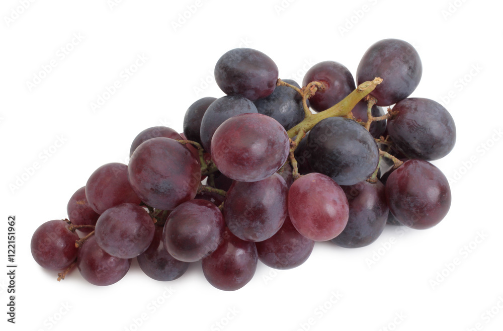 Ripe grapes on white background