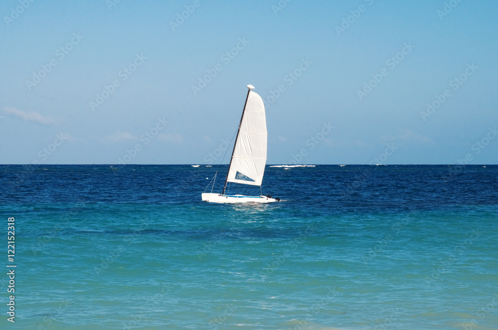 Sailing boat - a catamaran in the Atlantic Ocean