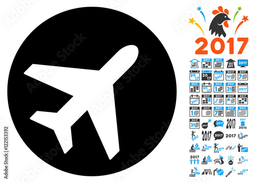 Avion icon with 2017 year bonus vector design elements. Set style is flat symbols, white background.