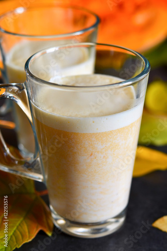 Warm, spicy drink - latte with cinnamon and pumpkin 
