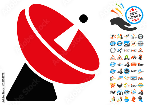 Radio Telescope icon with 2017 year bonus vector pictograms. Clipart style is flat symbols, white background.