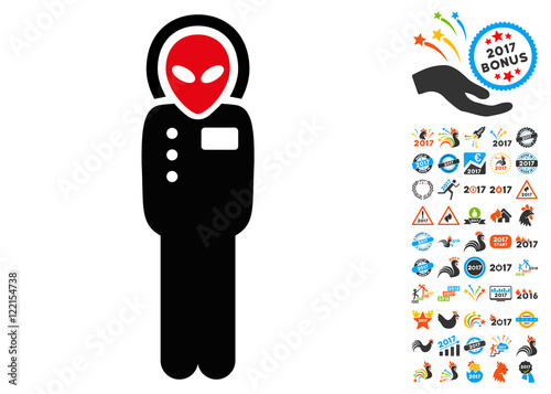 Visitor Skafandr icon with 2017 year bonus vector pictographs. Set style is flat symbols, white background.