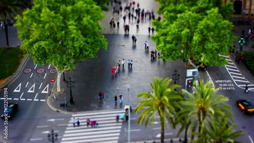 Las Ramblas, Walking People, Tile Shift, Time Lapse, Barcelona Park, Spain, 4k
 photo