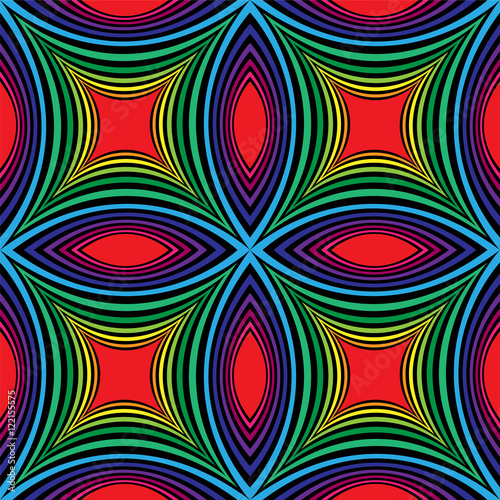Colorful and Black Striped  Pattern of Concave Rectangles. Visual Volume Effect.  Polygonal Geometric Abstract Background. Suitable for textile, fabric, packaging and web design. Vector Illustration.