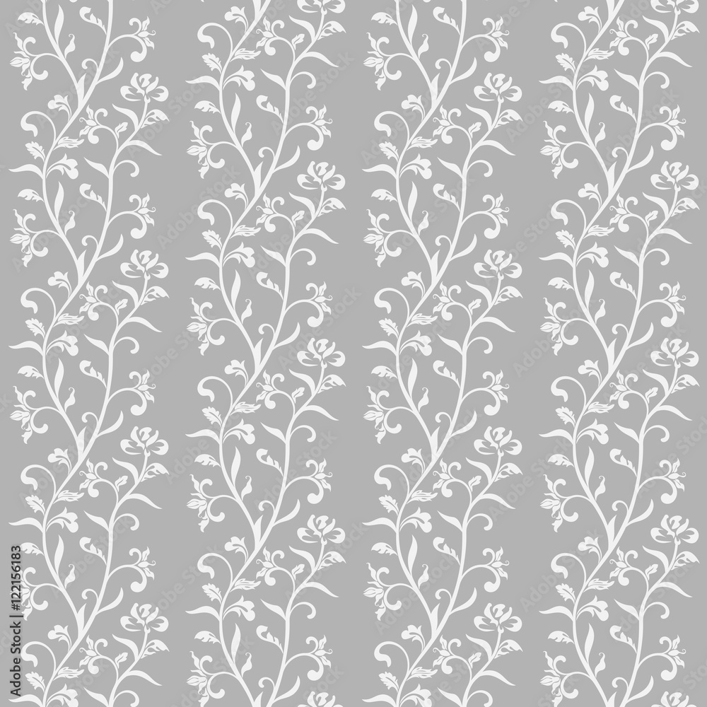 Seamless pattern with white flowers on a gray background