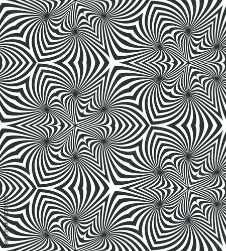 Vector Illustration.Seamless White and Black Spirals Pattern. Monochrome Geometric Abstract Background. Suitable for textile, fabric, packaging and web design.
