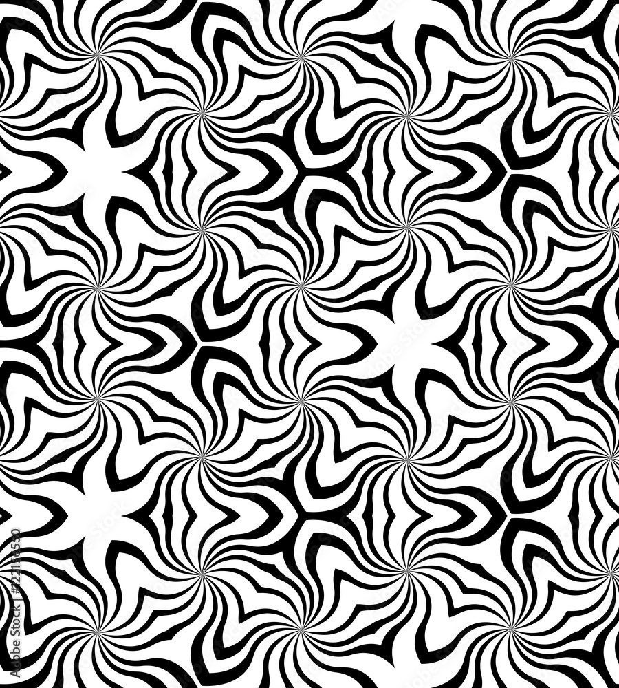Vector Illustration. Seamless Beautiful Black Curls Pattern. Monochrome Geometric Abstract Background.  Suitable for textile, fabric, packaging and web design.
