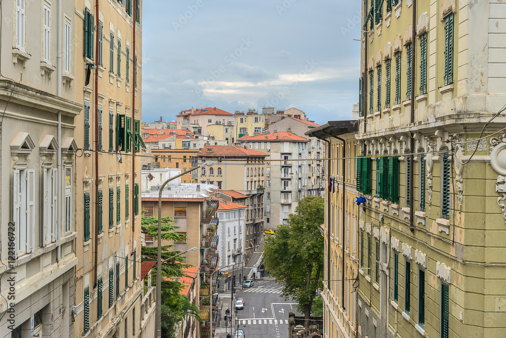 Looking down a street in the Italian city of Trieste