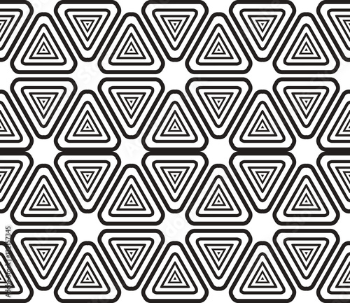 Black-and-white tones. Geometric patterns laid out on a hexagonal pattern of creating seamless vector