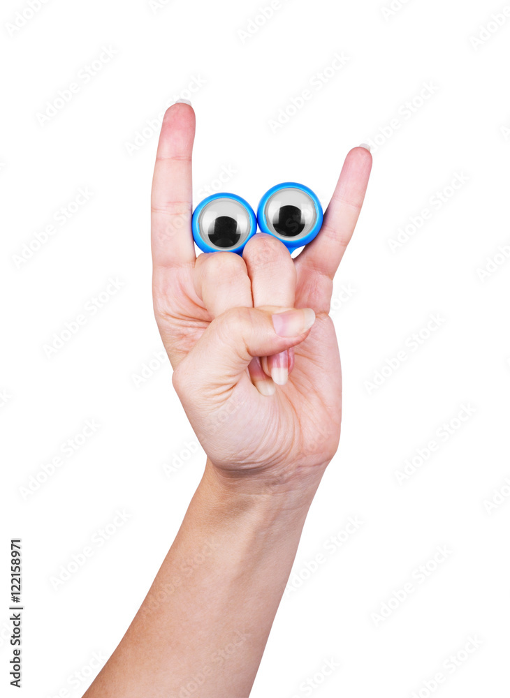 Fototapeta premium eyes on the fingers of the hand, on a white background