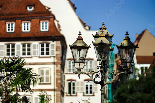 Sunny day on the street of old center, Strasbourg