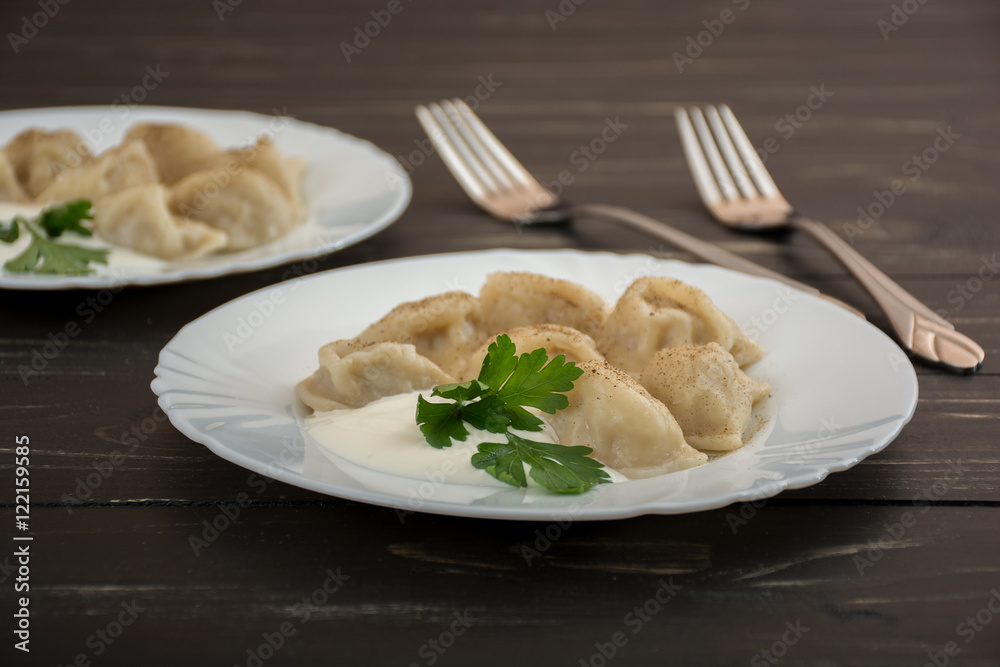 Pelmeni - Russian cuisine, meat dumplings Pelmeni - Russian cuisine, meat dumplings