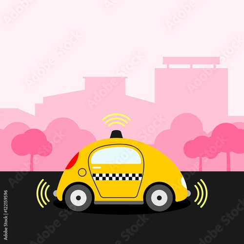 Autonomous yellow taxi cab on the street vector illustration