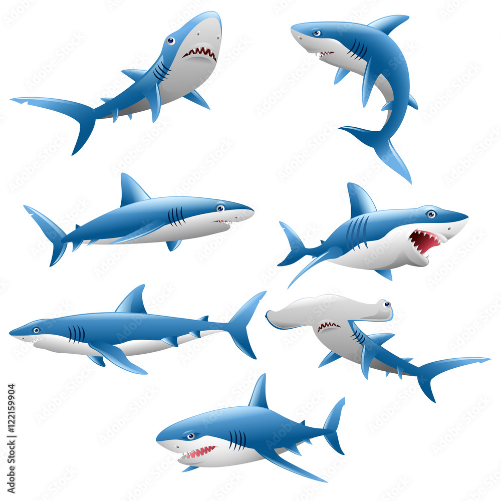 Naklejka premium cute shark cartoon collection