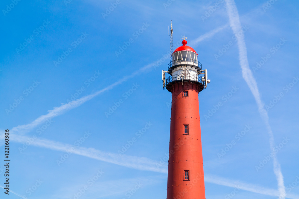 Top of cast iron high lighthouse of North Sea port IJmuiden, North Holland, Netherlands
