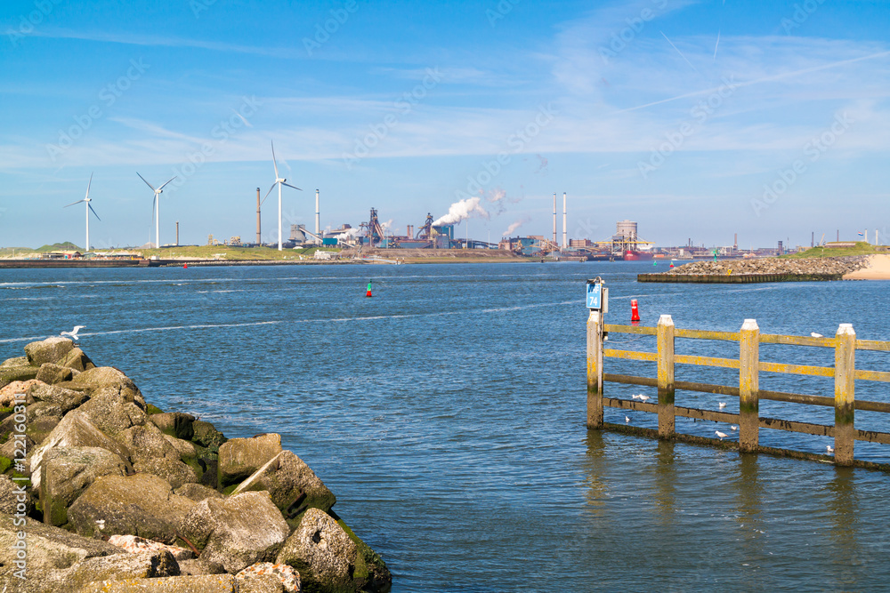 Steel making industry and North Sea Canal in IJmuiden near Amsterdam, Netherlands