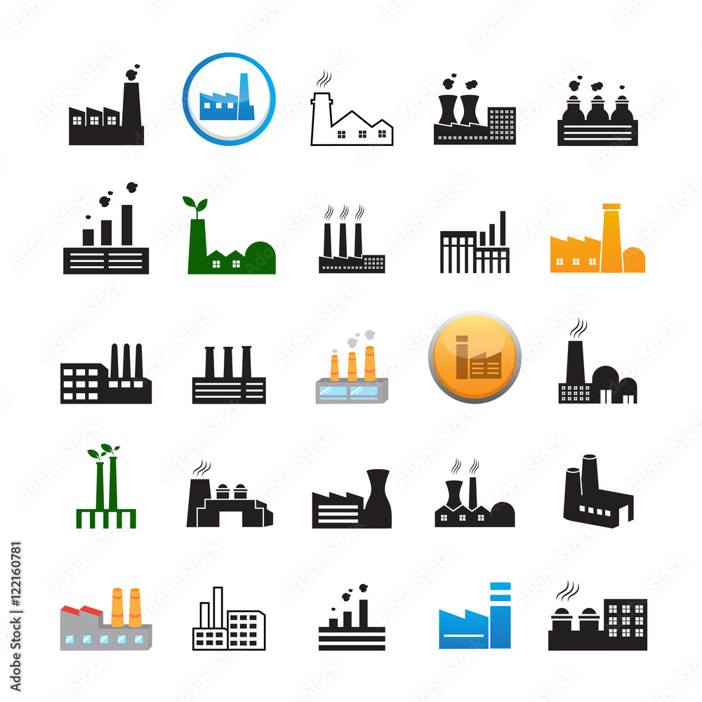 Factory Icons Set-Isolated On White Background Factory Icons Set-Isolated On White Background