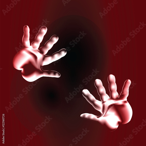 Two glowing hands of a Ghost. Fear, rejection mystical creatures. Sign stop.For banners and websites,labels, postcards, Wallpaper, and so on.Vector illustration.