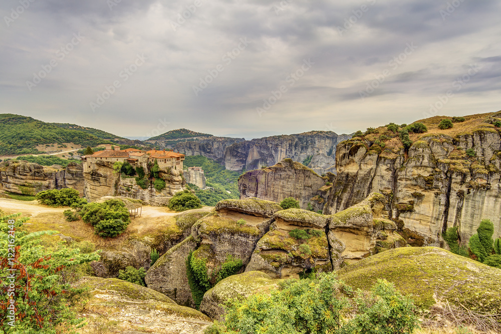 Meteora rock formations and monasteries