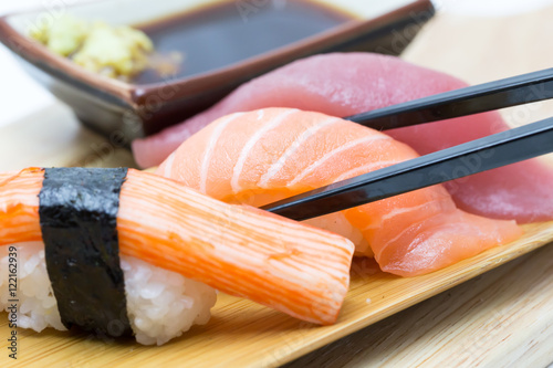 sushi set with black chopstick