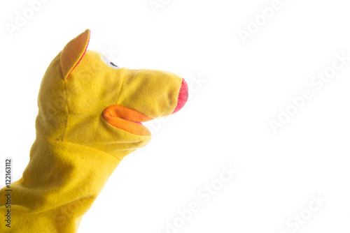 Hand wearing giraffe puppet