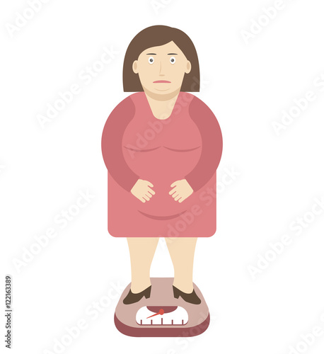 Fat Woman on the Weight Scale. 