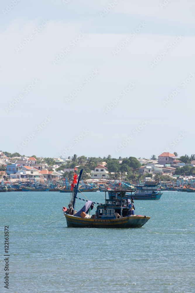 nautical fishing coracles on sea, tribal boats at fishing villag