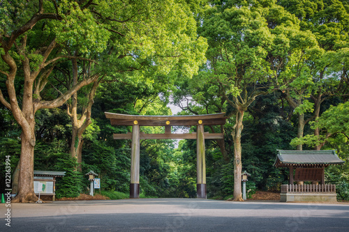 Entrance at Meiji-jingu temple in Central Tokyo, Japan.