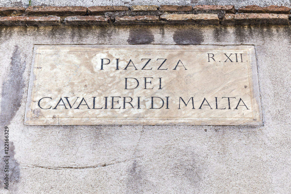 Old street sign in Rome, Italy - Piazza dei Cavalieri di Malta Old street sign in Rome, Italy - Piazza dei Cavalieri di Malta
