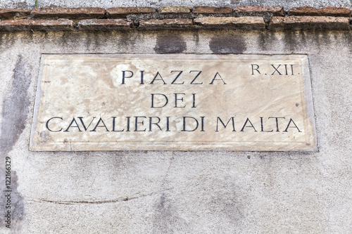 Old street sign in Rome, Italy - Piazza dei Cavalieri di Malta