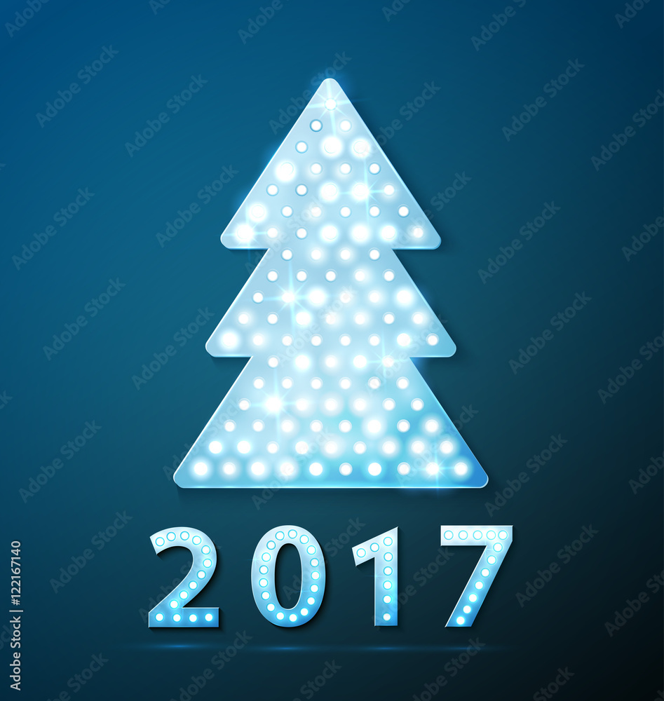 Fototapeta premium Retro light banner a Christmas tree with 2017 new year symbol