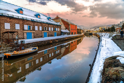 Sunset scene at Otaru canal and warehouse district