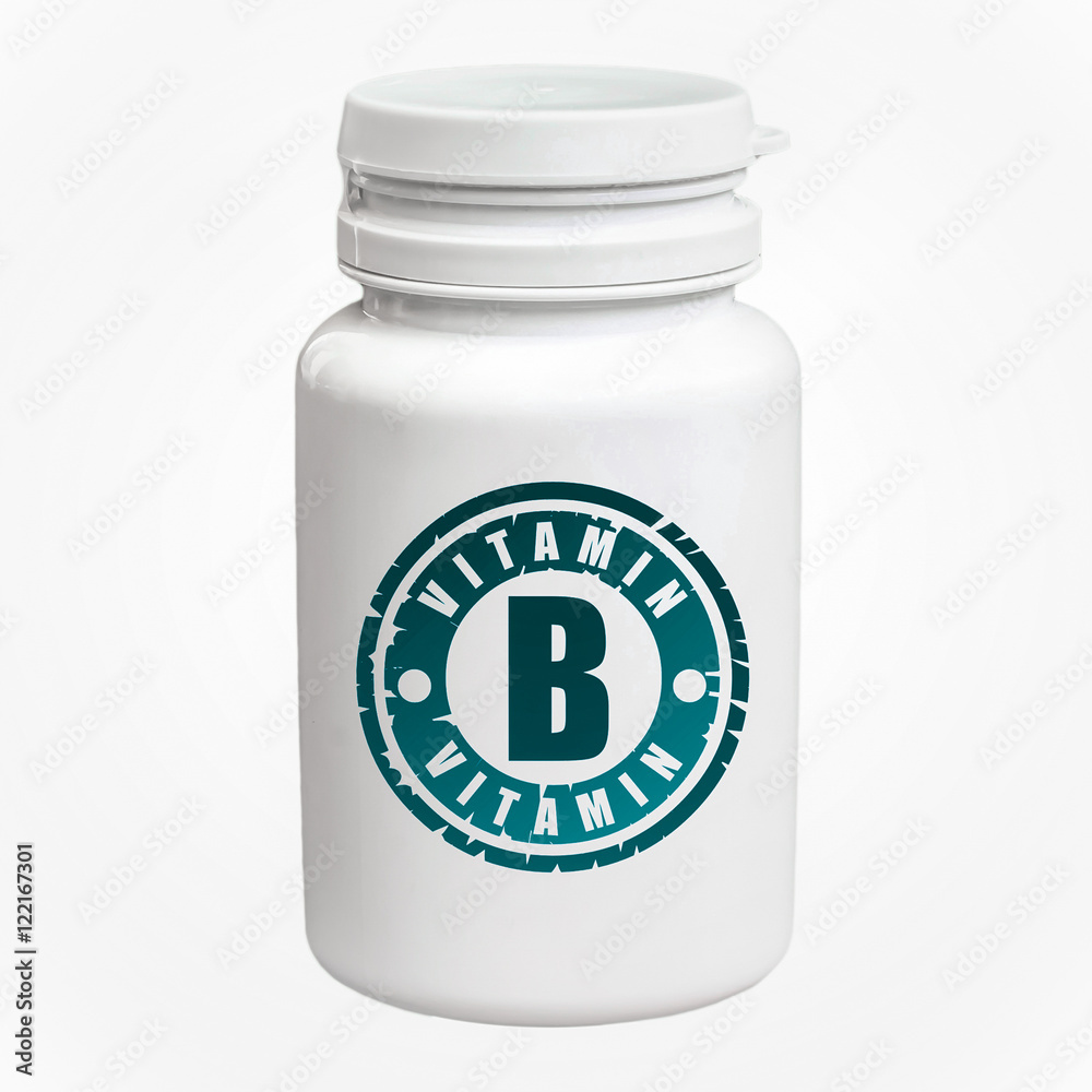 Bottle of pills with vitamin B Bottle of pills with vitamin B