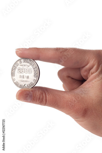 Old coins of Brazil isolated over white background