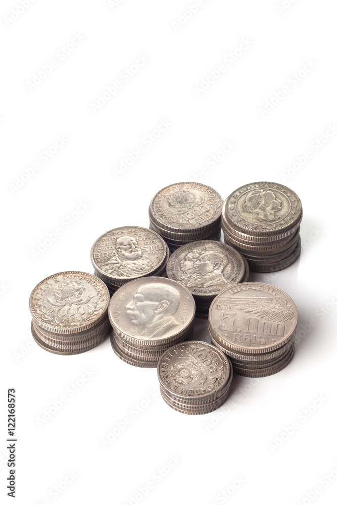 Old coins of Brazil isolated over white background Old coins of Brazil isolated over white background