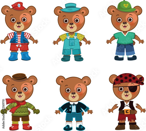 Vector bear boy with his cloth set. For paper doll, dress up games.