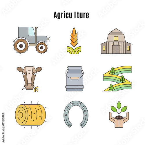 Vector agriculture and farming icons set