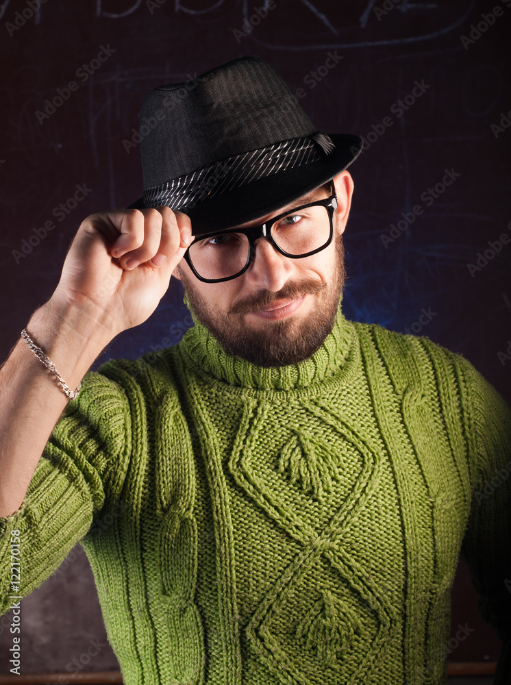 Bearded hipster man in the hat Bearded hipster man in the hat