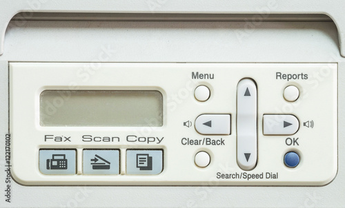Closeup surface screen of old photocopier and fax machine in the office textured background