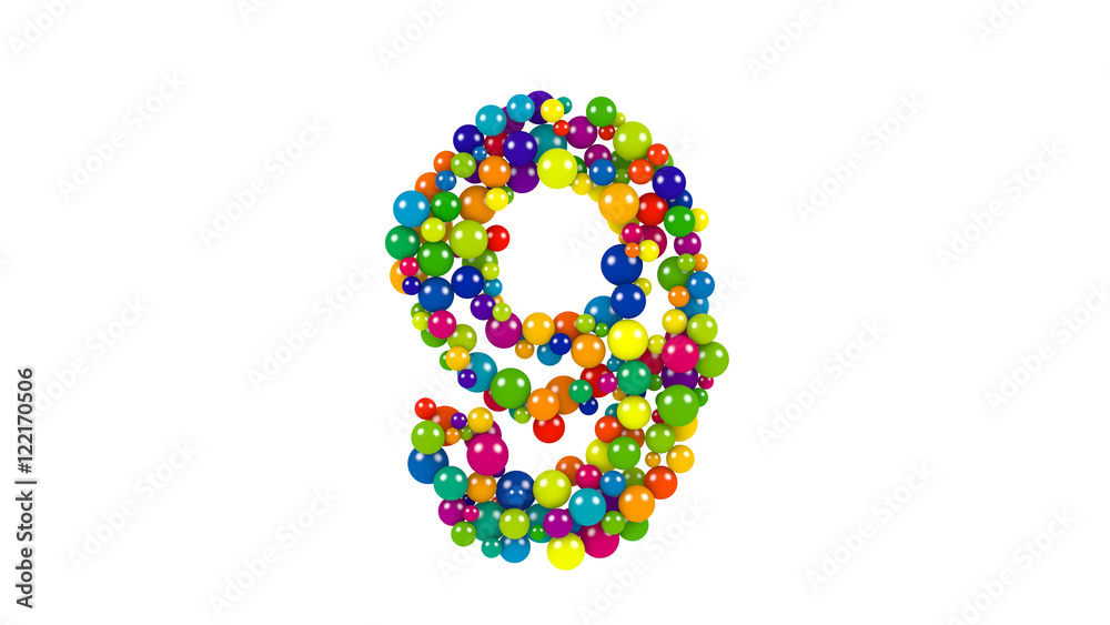 Multi-colored balls in the shape of number nine