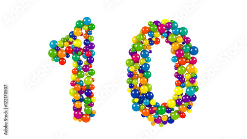 Multi-colored balls in the shape of number ten