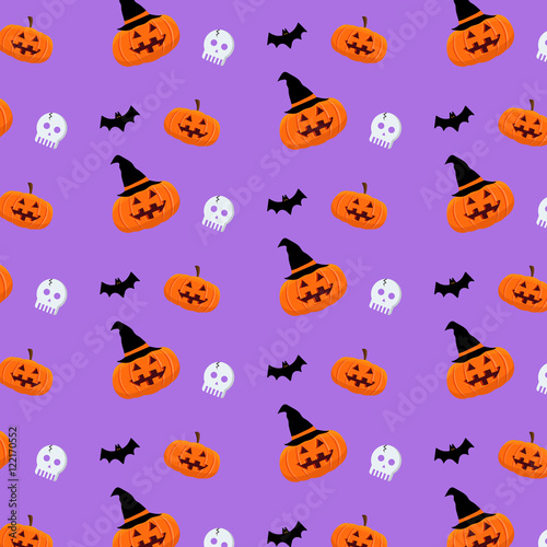 Halloween pattern. Pumpkins skull holiday background. Vector illustration.
